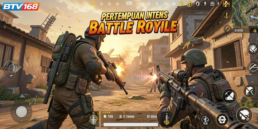 Screenshot BTV168 menampilkan aksi pertempuran seru dalam game Battle Royale.