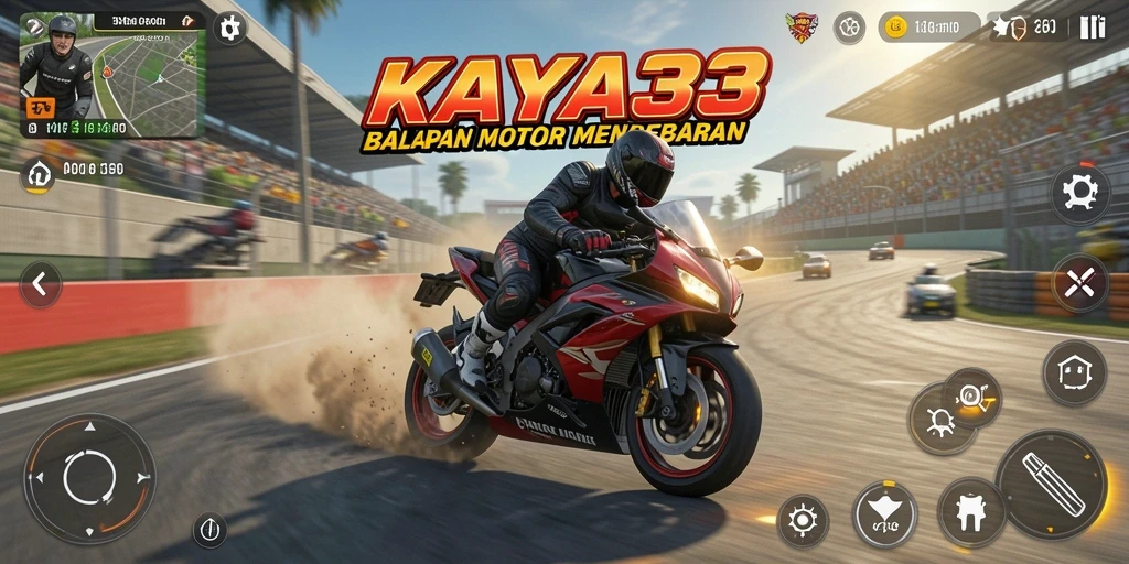 Gameplay KAYA33 menampilkan balapan motor yang menegangkan dan seru.