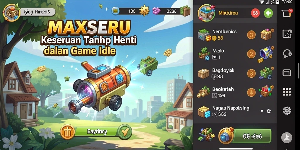 Screenshot utama MAXSERU menampilkan gameplay Idle yang mengasyikkan.
