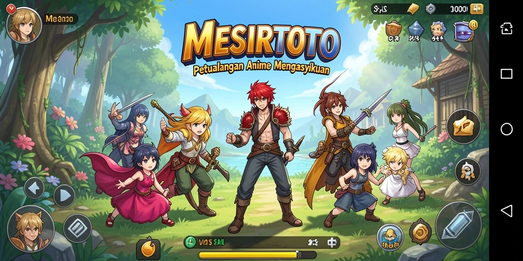 Screenshot utama MESIRTOTO menampilkan karakter anime beraksi dalam pertarungan.