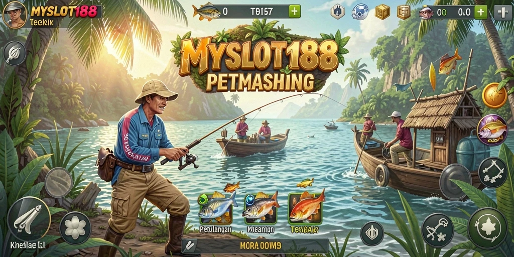 Screenshot gameplay MYSLOT188 menampilkan aksi seru memancing dengan berbagai ikan.