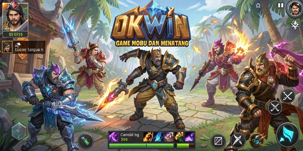Screenshot gameplay OKWIN menampilkan aksi seru dalam pertempuran tim.