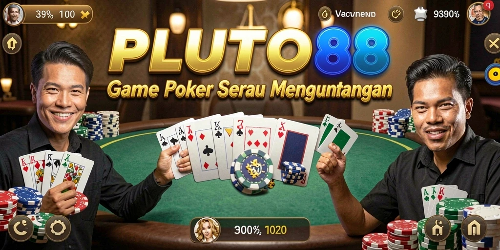 Screenshot utama PLUTO88 menampilkan gameplay Poker yang mendebarkan.