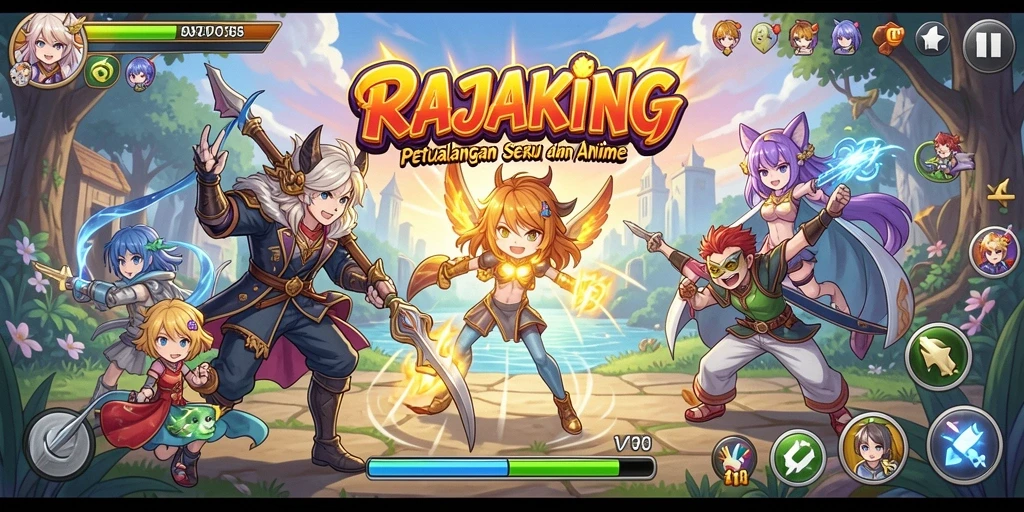 Tampilan gameplay menarik dari RAJAKING dalam dunia Anime.
