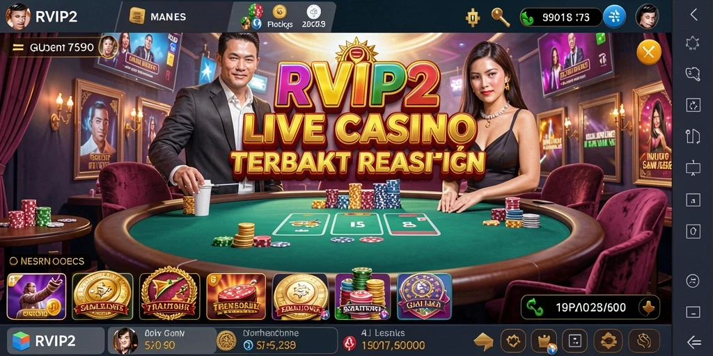 Screenshot gameplay RVIP2 yang menampilkan dealer langsung dan pemain aktif.